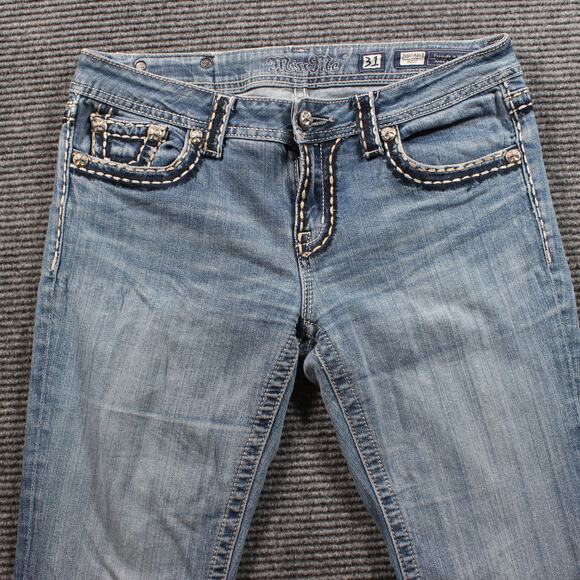 Miss Me Jeans Women's 31x34 Blue Bootcut Flap Pockets Contrast Stitch - Picture 4 of 9